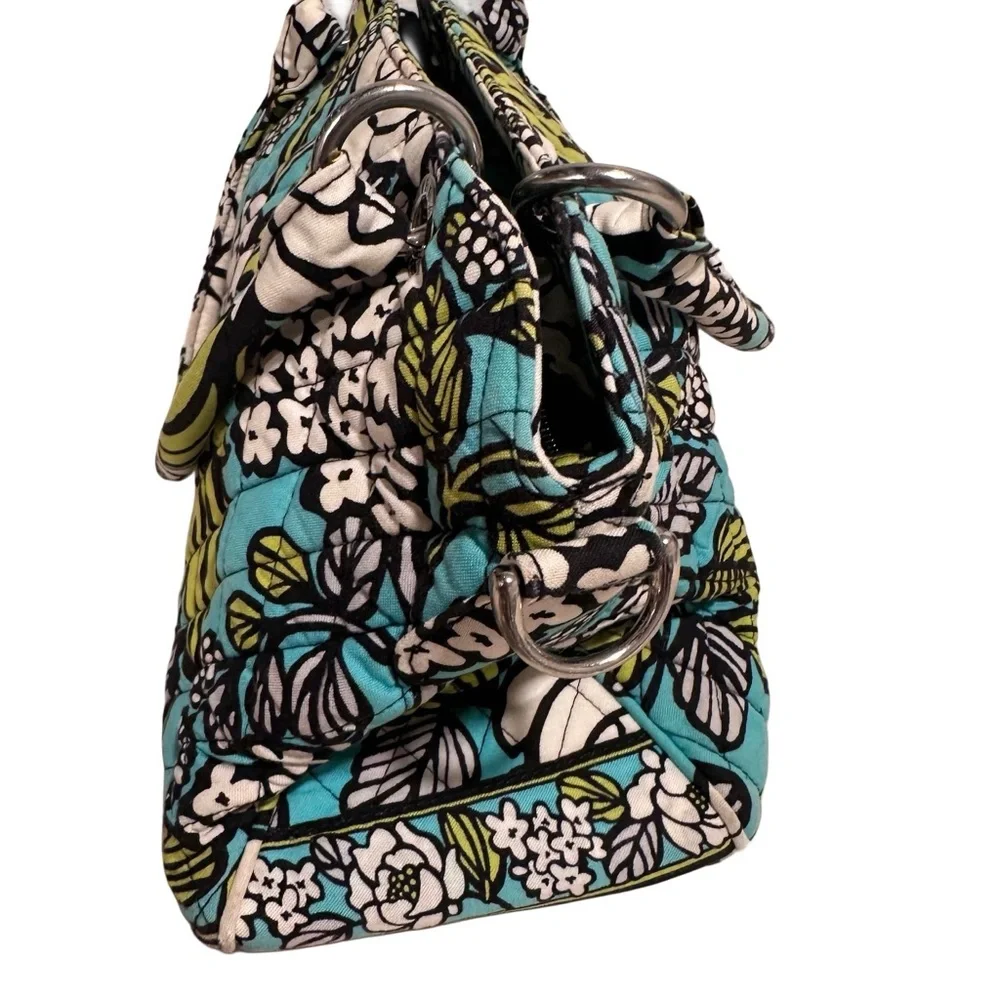 Vera Bradley Medium Tote Purse in Retired Island Blooms Teal Floral Quilted GUC